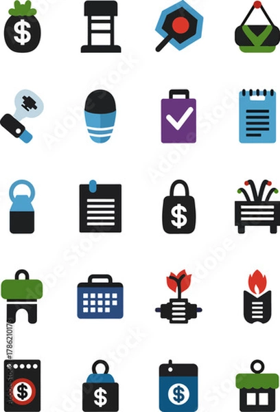 Fototapeta Collection of diverse icons representing financial, business, and lifestyle concepts with a clean, modern aesthetic