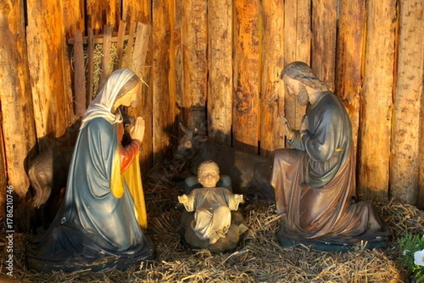 Obraz Weihnachtskrippe mit Maria, Josef, Jesus