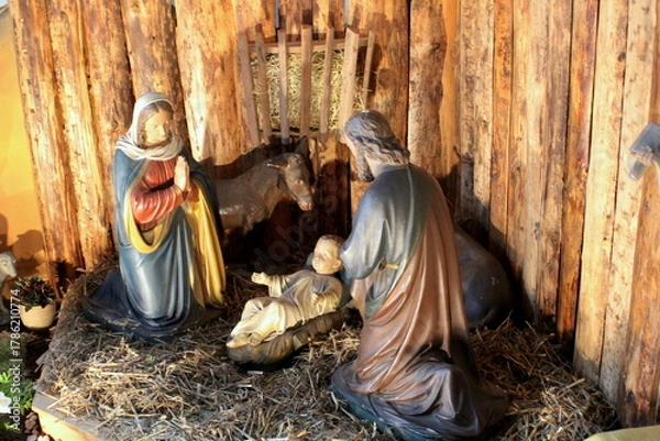 Obraz Weihnachtskrippe mit Maria, Josef, Jesus