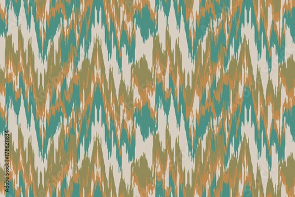 Obraz Uzbek ikat pattern silk fabric in Uzbekistan. Ethnic abstract ikat art. Aztec ornament print. geometric ethnic pattern seamless color oriental. Design for background,curtain, carpet, wallpaper