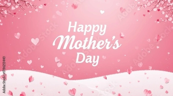 Obraz Happy mothers day greeting with falling pink petals and soft pink background