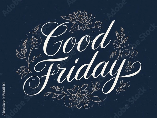 Obraz Elegant good friday lettering with floral wreath on dark background