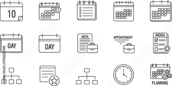 Obraz Collection of business planning and organization icons, calendar day week agenda appointment symbols