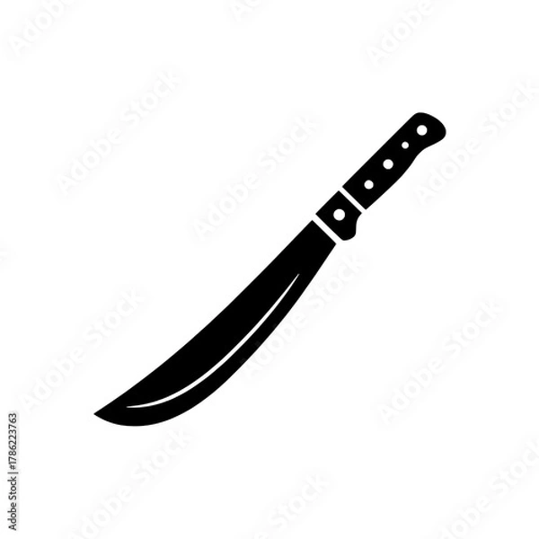 Fototapeta Solid Black Machete Icon with White Handle Rivets and Blade Highlight on White Background