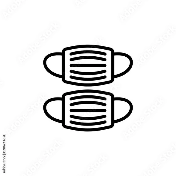 Fototapeta Two Identical Outlined Surgical Face Mask Icons Stacked Vertically on White Background, Simple Flat Design