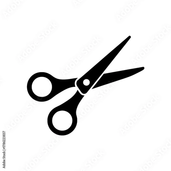 Fototapeta Minimalist Solid Black Scissors Icon with Open Blades, Centered on Pure White Background