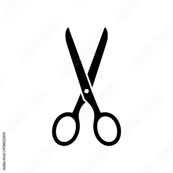 Fototapeta Minimalist Solid Black Open Scissors Icon on Pure White Background