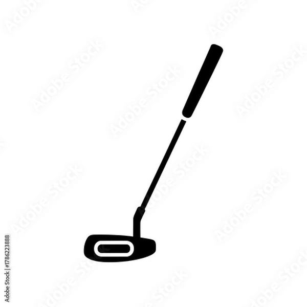 Fototapeta Solid Black Golf Putter Icon, Diagonal Orientation on Pure White Background