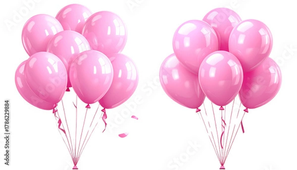 Fototapeta  1. Pink Balloons Party Decoration,2. Floating Pink Helium Balloons Set, isolated on transparent background isolated on transparent background