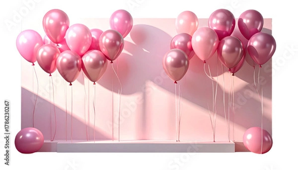 Fototapeta 1. Pink Balloons Party Decoration,2. Floating Pink Helium Ba3. Festive Pink Balloons Collection, isolated on transparent background isolated on transparent background