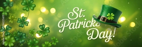 Obraz Celebrate St. Patrick's Day with festive shamrocks and a lucky green hat, perfect for creating vibrant holiday promotions and joyful greetings.