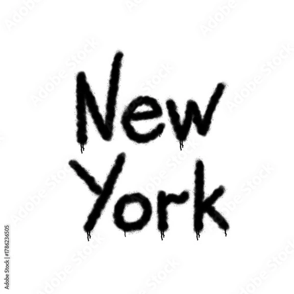 Fototapeta The word New York graffiti is sprayed in black on white. Spray painted with grunge textured letters, splash effects and dripping drops on isolated background, rebellious art design. Typography Ar