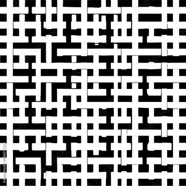 Fototapeta Abstract black and white pattern of intersecting rectangular shapes creating a maze like structure