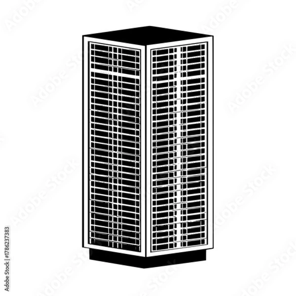 Obraz Isometric view of a tall building with a grid pattern on its facade in black and white style design