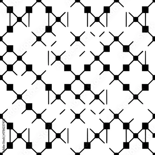 Fototapeta Repeating pattern of squares and crosses connected by lines in a geometric arrangement on white background