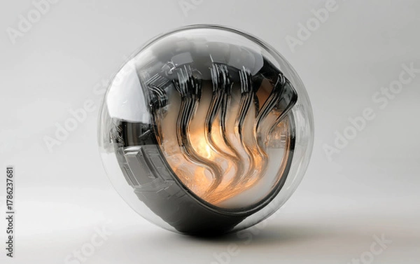 Fototapeta Gas based alien lifeform contained in a glass chamber representing advanced extraterrestrial biology and futuristic scientific research concept isolated on transparent background PNG