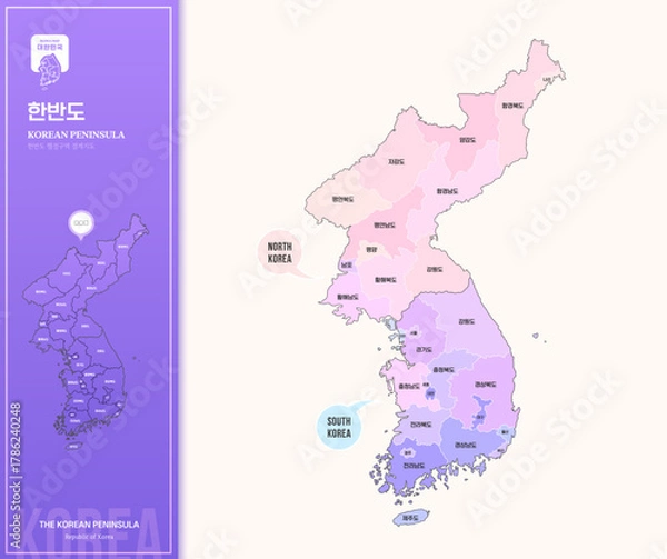 Obraz 보라색 계열의 심플한 한반도 윤곽선 지도