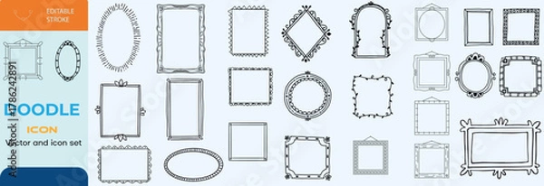 Fototapeta Hand drawn Doodle frames. Vintage doodle sketch picture frame. Blank black square cadre sketches painted by hands vector set