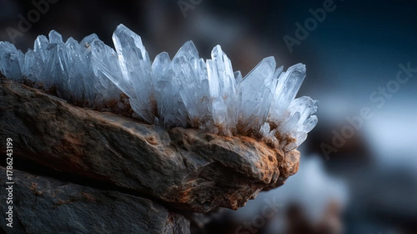 Fototapeta Stunning crystal cluster on rocky matrix for geology enthusiasts and mineral collectors, a natural wonder of Earth