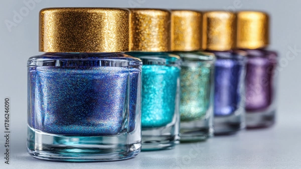 Fototapeta Sparkling nail polish collection shimmering with vibrant color in chic bottles perfect for beauty and fashion blogs