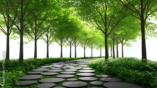 Obraz Stunning stone path winds through lush green forest creating a serene and peaceful escape for nature lovers