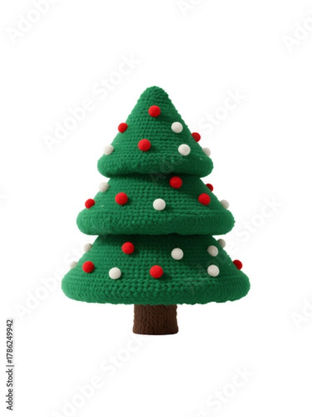 Fototapeta Festive Knitted Christmas Tree: A whimsical and handcrafted knitted Christmas tree stands as a joyful symbol of holiday spirit, complete with ornaments.