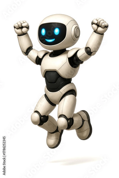 Obraz Humanoid robot jumping joyfully in celebration of success