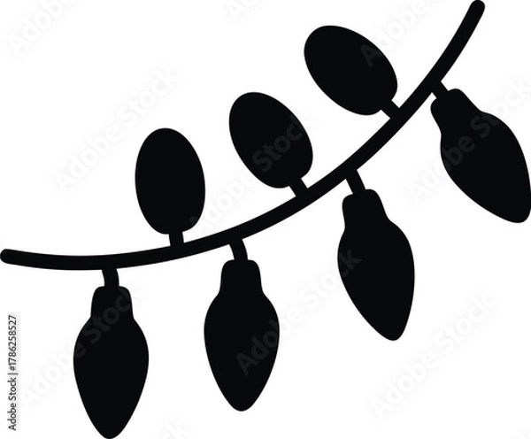 Obraz String of christmas lights silhouette vector, black christmas lights