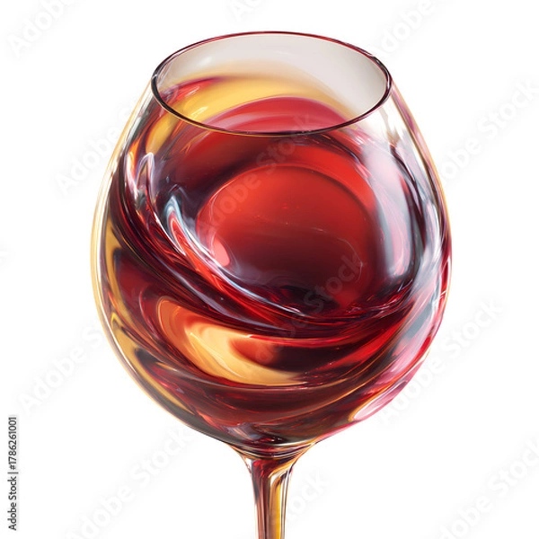 Obraz Transparent wine glass with red wine, realistic refraction and color gradient, cinematic light reflection, hyperrealistic focus, white isolated background