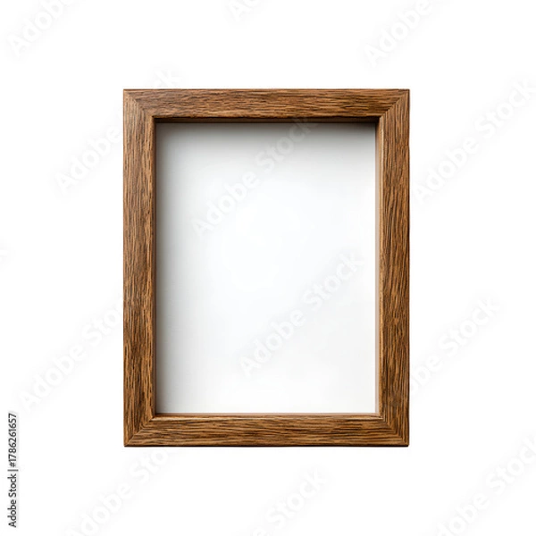 Obraz Wooden picture frame empty, fine grain texture visible, clean lighting and minimal shadow, studio product photography, white isolated background