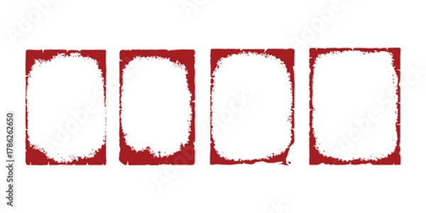 Fototapeta Four distressed grunge red rectangular frame borders, isolated on white background