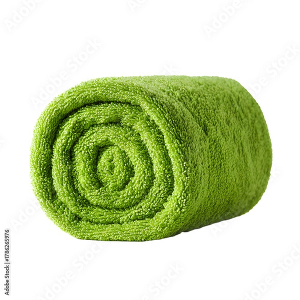 Obraz Luxurious Green Rolled Towel on White Background Perfect for Spa and Bathroom Concepts