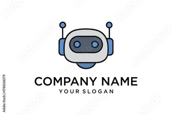 Fototapeta Robot Head Logo Design with Antennas and Placeholder Text for Company Name and Slogan