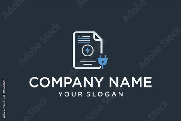 Fototapeta Electric Bill Document with Power Plug and Lightning Bolt Icon for Energy Utility Service Logo