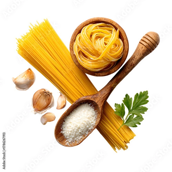 Obraz Professional Pasta and Cooking Items Isolated on White Background for Culinary Designs