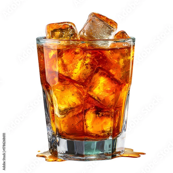 Obraz Refreshing Beverage with Ice Cubes in Clear Glass for Cocktails and Drinks Marketing Collateral