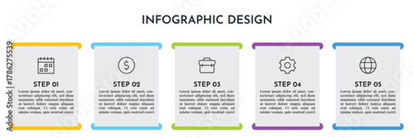 Obraz 5 Option Infographics Rectangle Layout Template. Illustration Business Abstract Background. Infographics Design. 