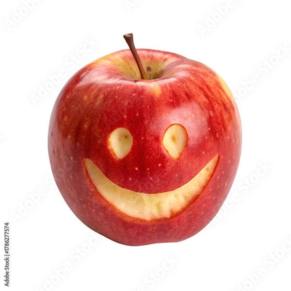 Obraz Smile on red apple isolated on transparent background
