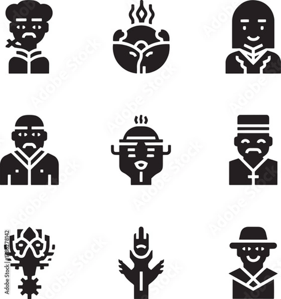 Fototapeta Stylized figures and objects in black silhouette white