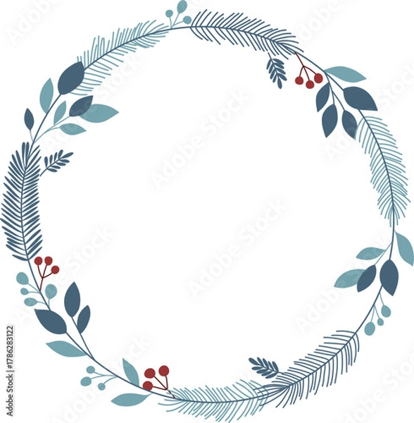 Obraz Winter Wreath with Pine Leaves and Berries