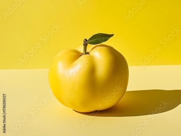 Obraz Bright yellow quince fruit with green leaf studio shot ads colorful food