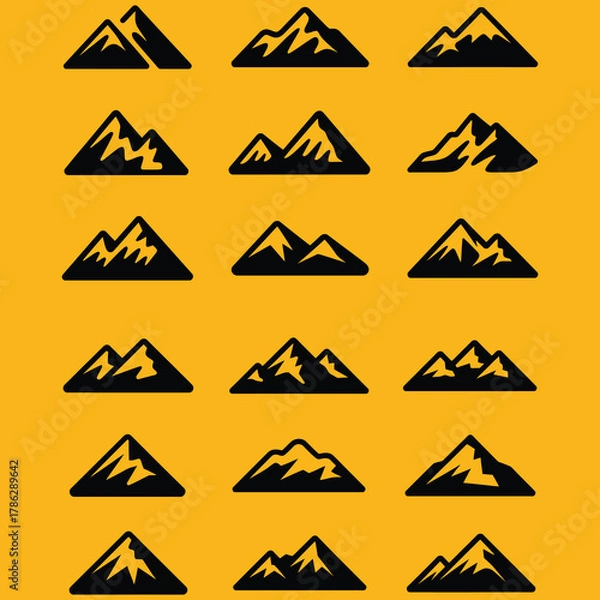 Fototapeta Collection of mountain icons in vector format on a yellow background perfect for outdoor adventure a