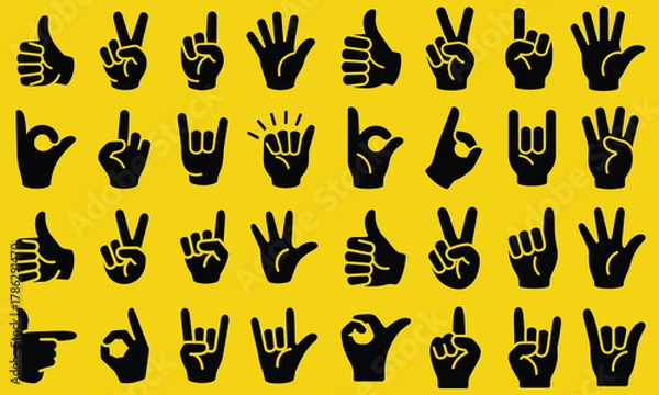 Fototapeta Diverse Hand Gestures Vector Illustration Depicting Communication and Expression with Black Silhouet