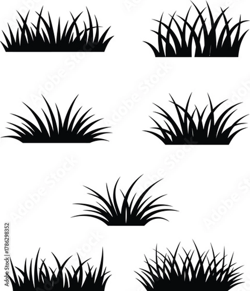 Obraz Collection of Grass and Wheat Silhouette Icons on White Background for Graphic Design Elements and E