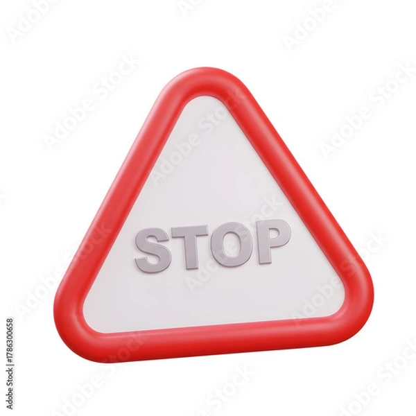 Fototapeta Red triangular stop sign isolated on transparent background
