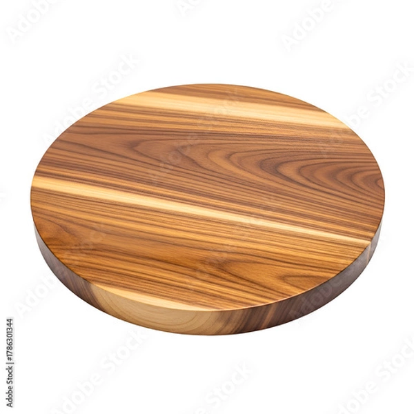 Fototapeta Round Wooden Cutting Board with Natural Wood Grain.