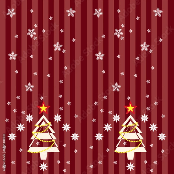 Fototapeta Merry Christmas,Happy New Year holiday card background with decorated tree, snowflake pattern,festive winter season vector illustration.seamless Xmas wallpapers,design for printing,Gift wrapping paper