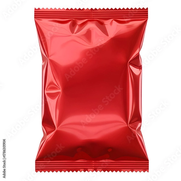 Obraz Shiny red package of unknown contents ready for consumption or sale.