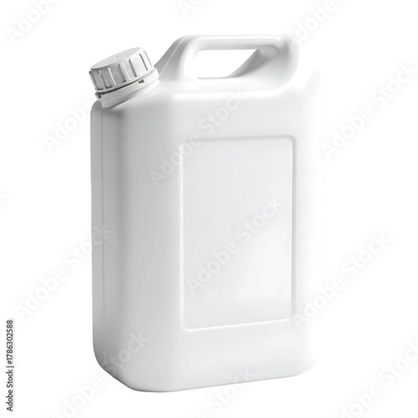 Obraz White Plastic Jerrycan Container with Handle and Screw Cap for Liquid Storage.
