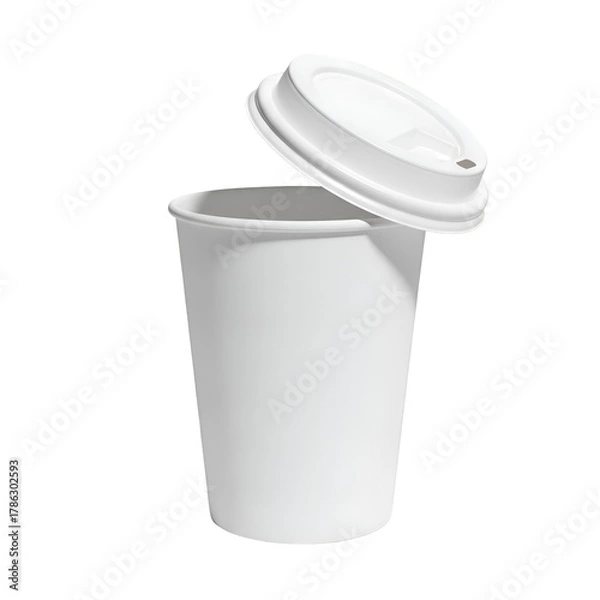 Obraz White disposable paper coffee cup with lid open ready for use.